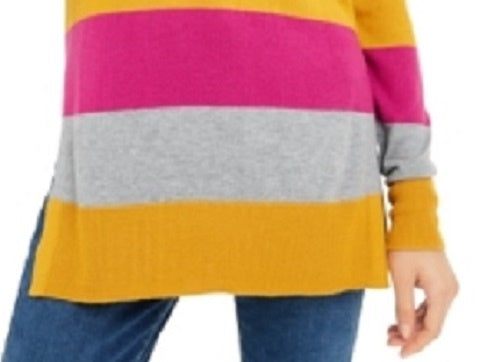 Maison Jules Women's Color Block Long Sleeve Jewel Neck T-Shirt Sweater Yellow Size X-Small