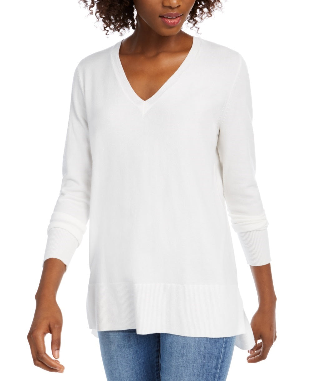 Maison Jules Women's V Neck Sweater White Size X-Large