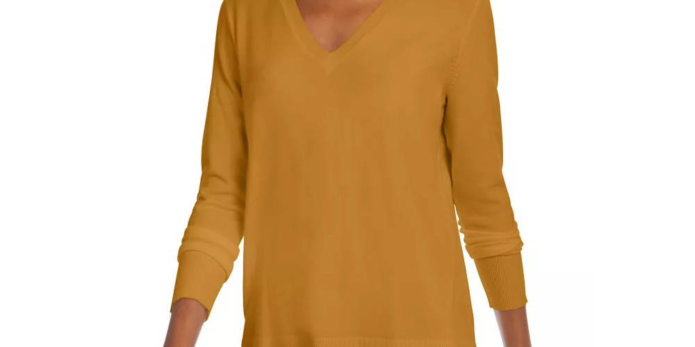 Maison Jules Women's V Neck Sweater Yellow Size Small