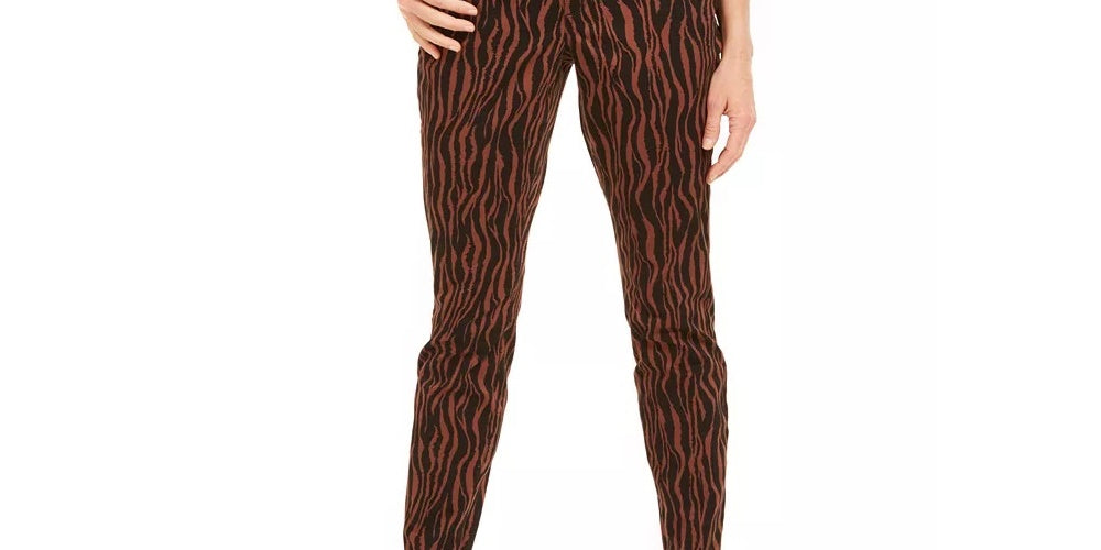 INC International Concepts Women's Printed Curvy Fit Skinny Jeans Brown Size 6