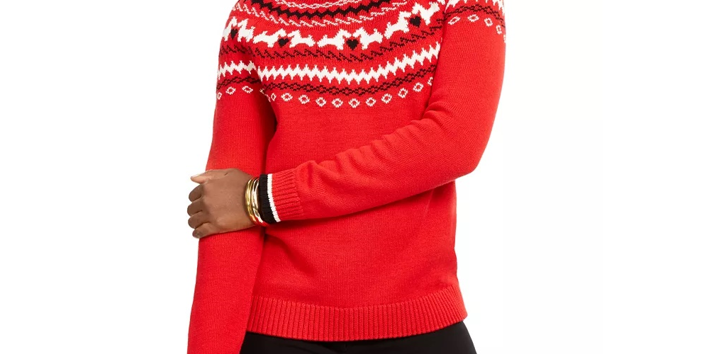 Charter Club Women's Scottie Fair Isle Sweater Red Size Small