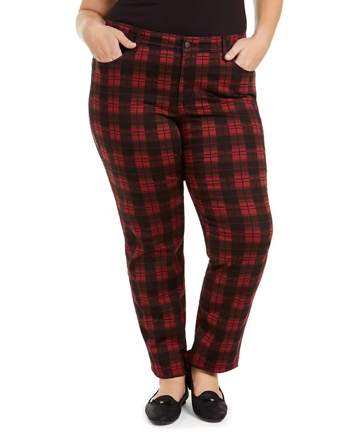 Charter Club Women's Plus Size Plaid Tummy-Control Jeans Black Size Petite Small