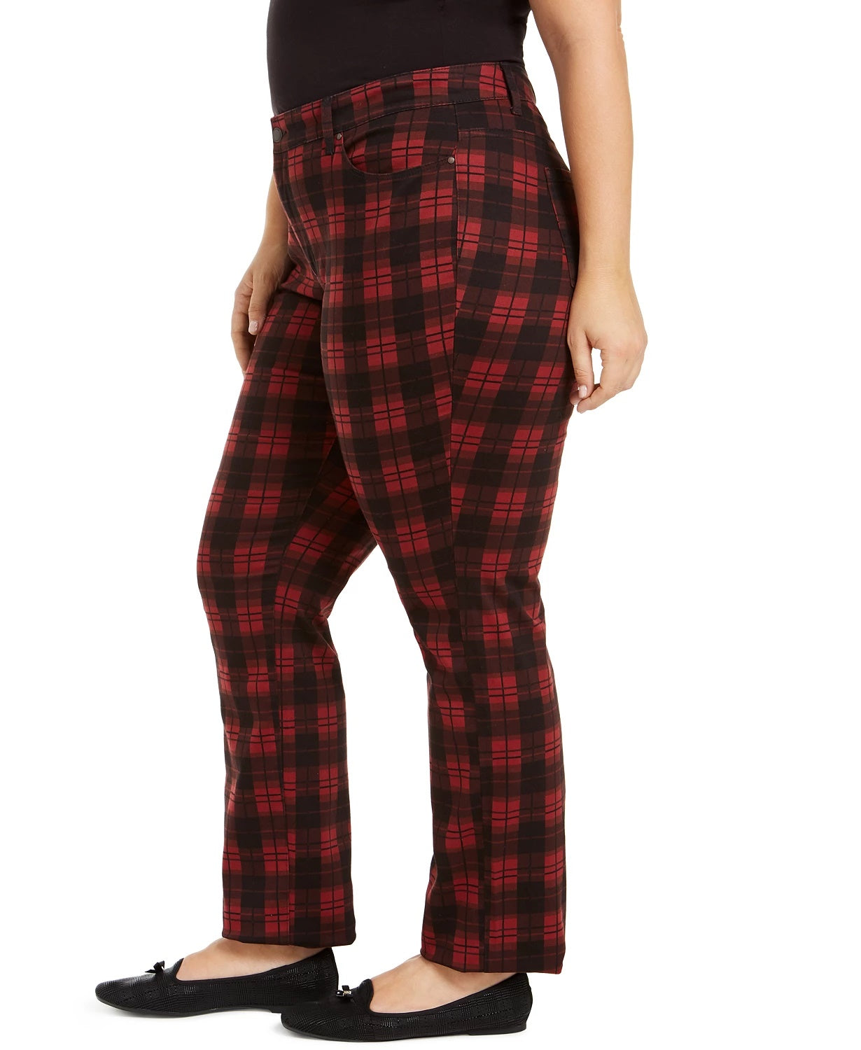 Charter Club Women's Plus Size Plaid Tummy-Control Jeans Black Size Petite Small