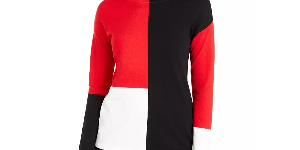 Alfani Women's Drop Shoulder Colorblocked Top Red Size Petite Small
