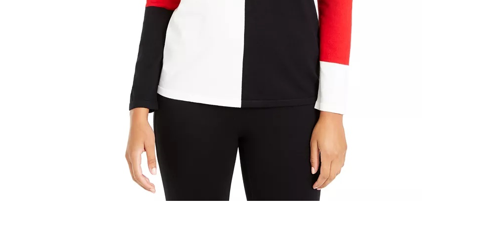 Alfani Women's Drop Shoulder Colorblocked Top Red Size Petite Small