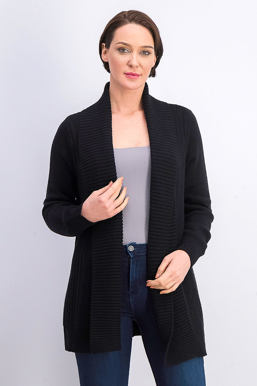 Charter Club Women's Shawl-Collar Open-Front Cardigan Black Size Large