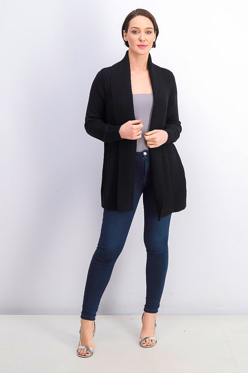 Charter Club Women's Shawl-Collar Open-Front Cardigan Black Size Large