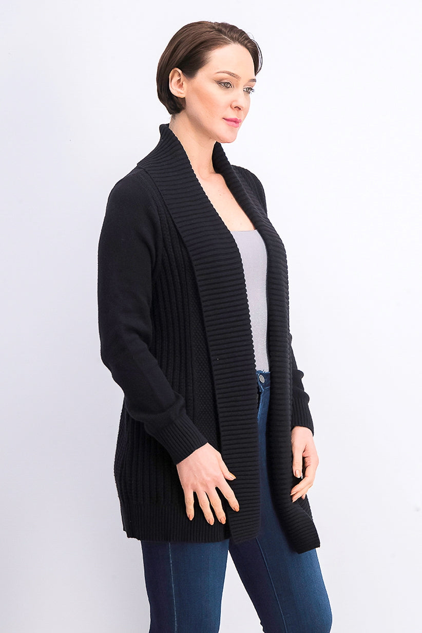 Charter Club Women's Shawl-Collar Open-Front Cardigan Black Size Large
