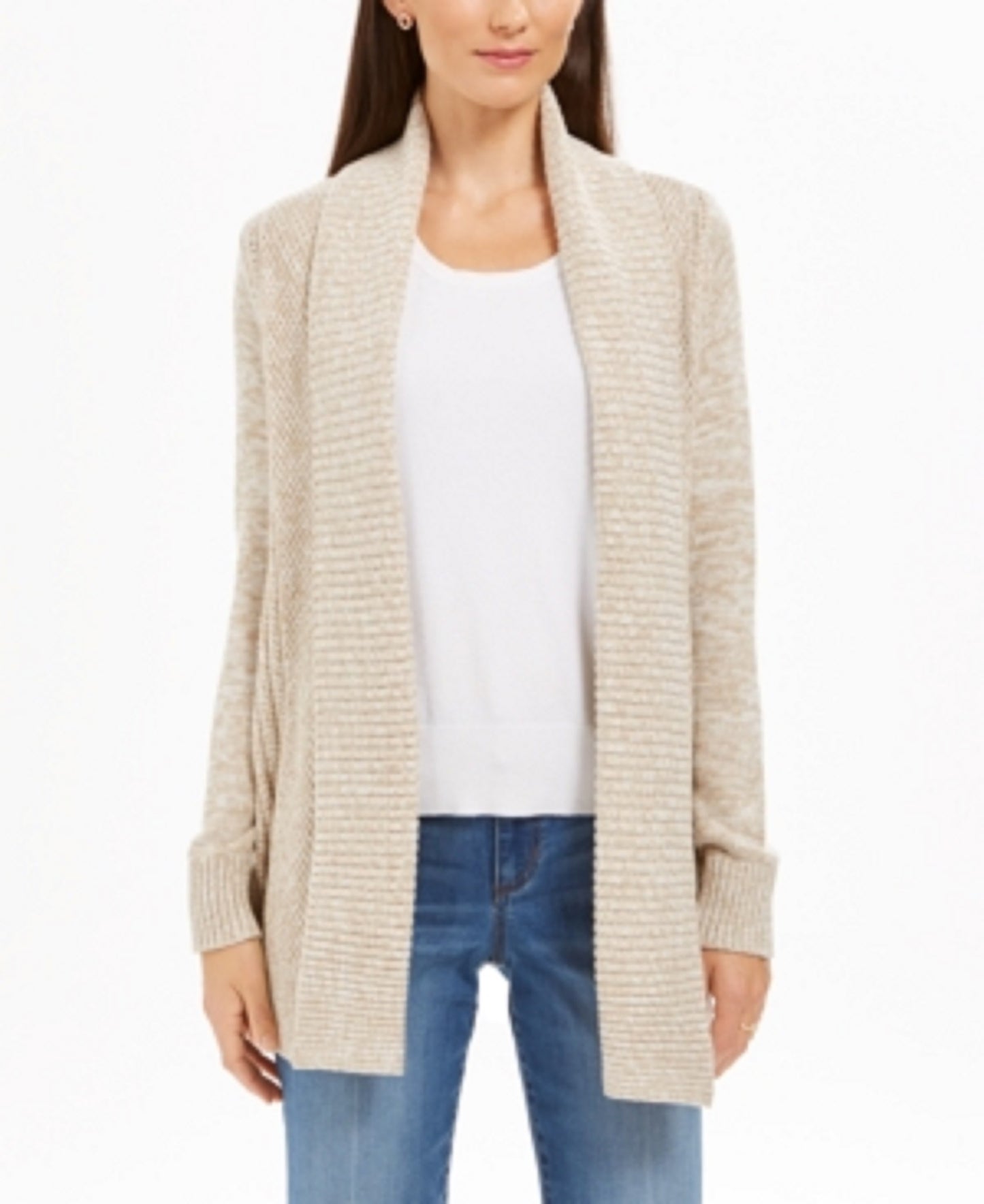 Charter Club Women's Marled Shawl-Collar Cardigan Beige Size Extra Small