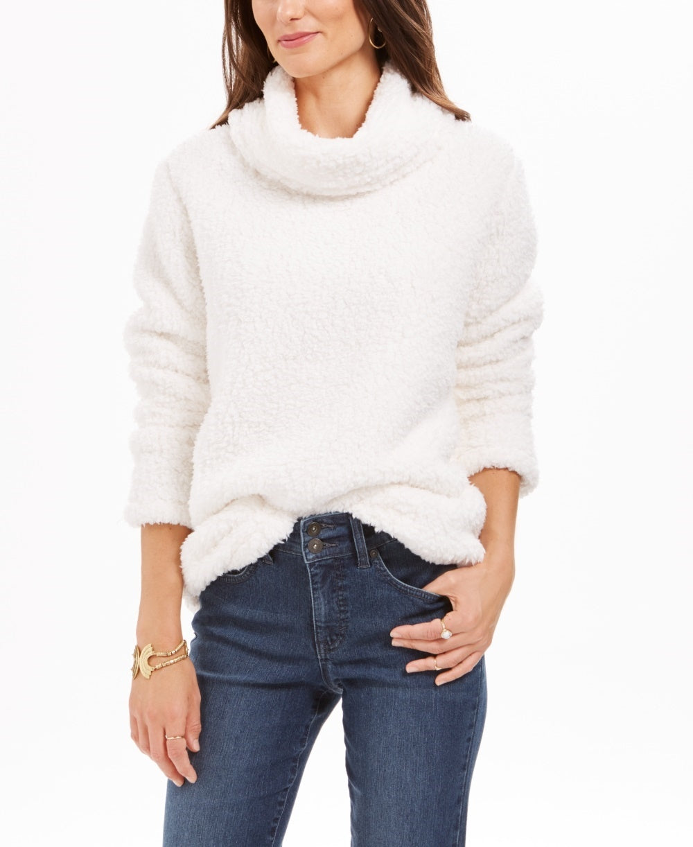 Style & Co Women's Sherpa Cowl Neck Sweater White Size X-Large