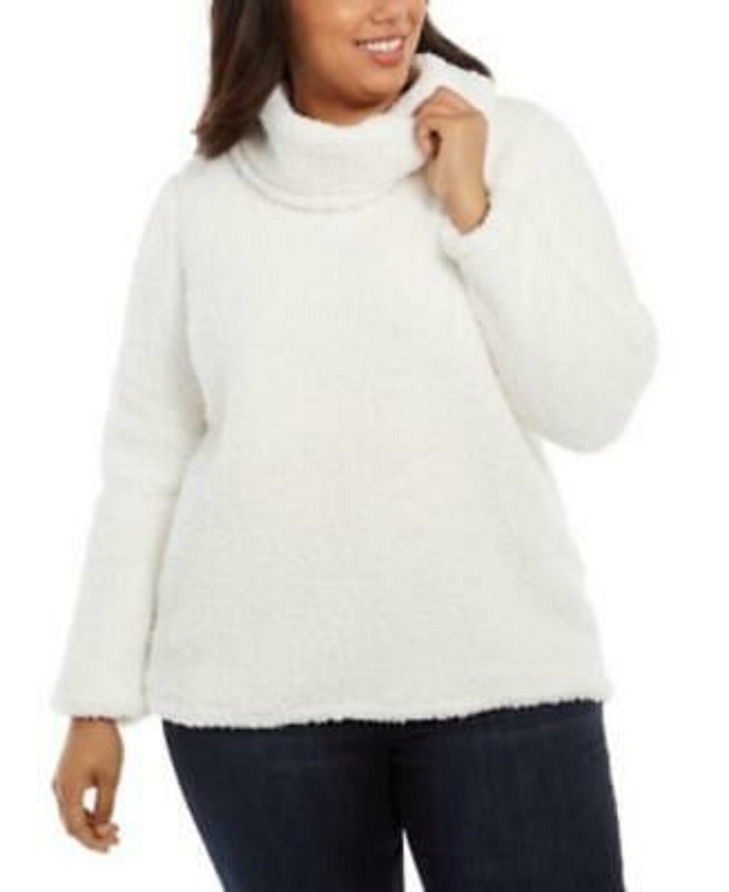 Style & Co Women's Plus Size Cowlneck Faux Sherpa Sweater Natural Size 1X