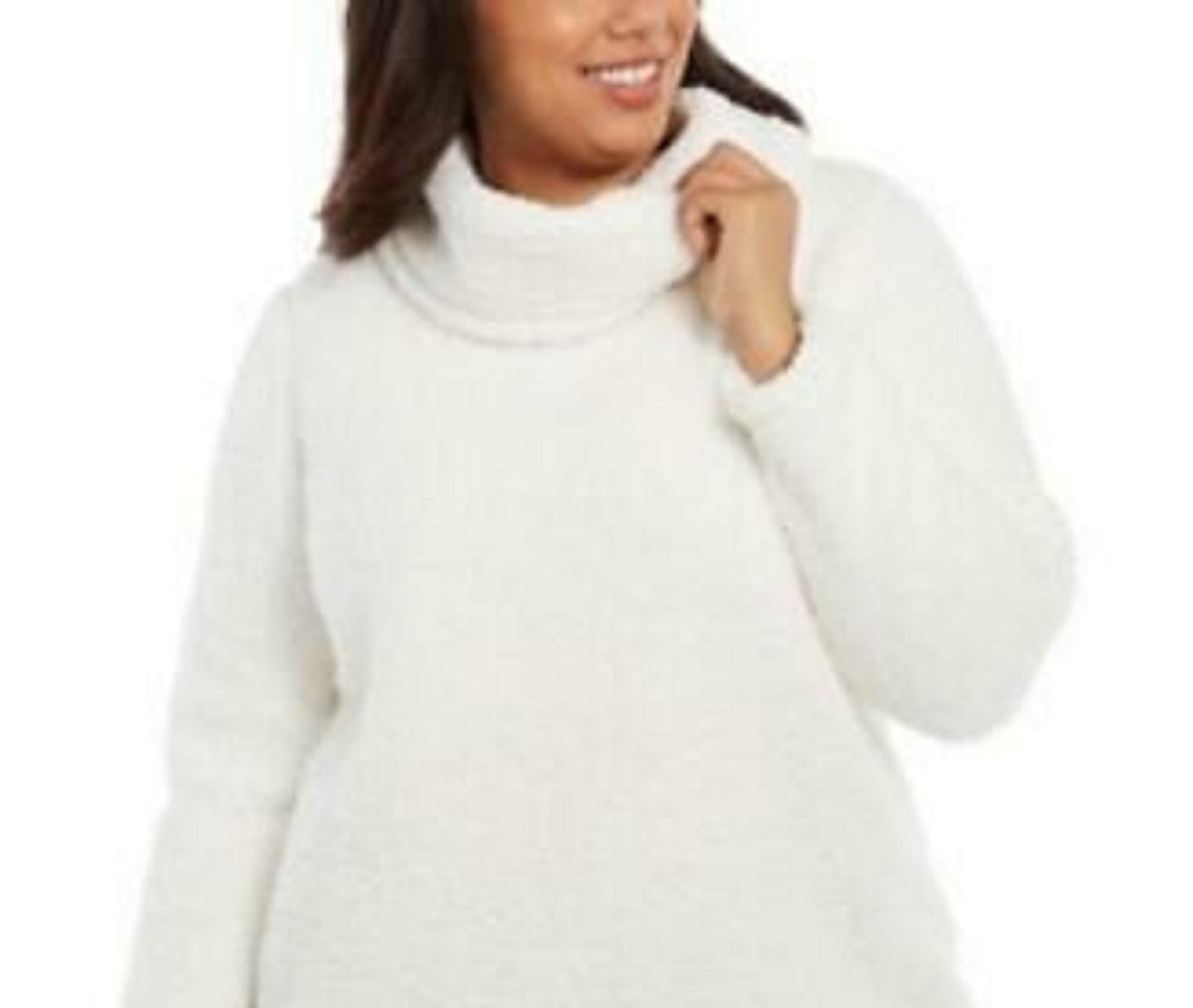 Style & Co Women's Plus Size Cowlneck Faux Sherpa Sweater Natural Size 1X