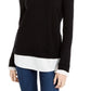 Maison Jules Women's Scalloped-Neck Layered-Look Sweater Black Size Large