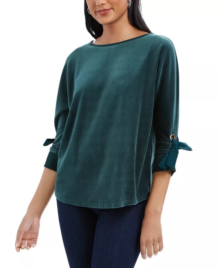 Charter Club Women's Velvet Tie Sleeve Top Green Size X-Large