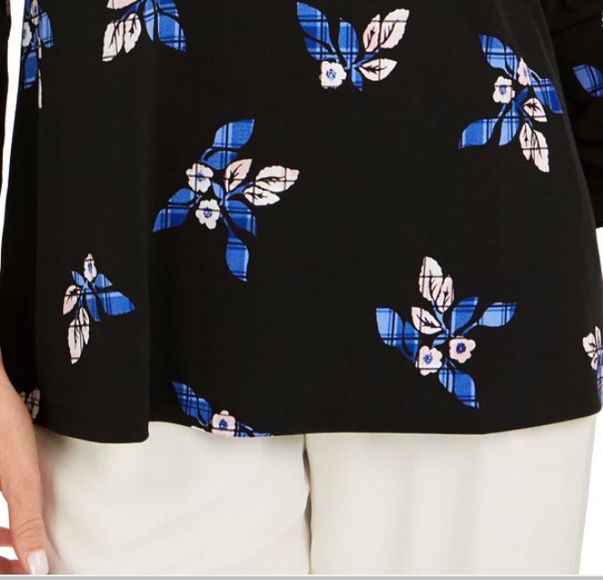 Charter Club Women's Floral Pintucked Top Black Size Petite Small