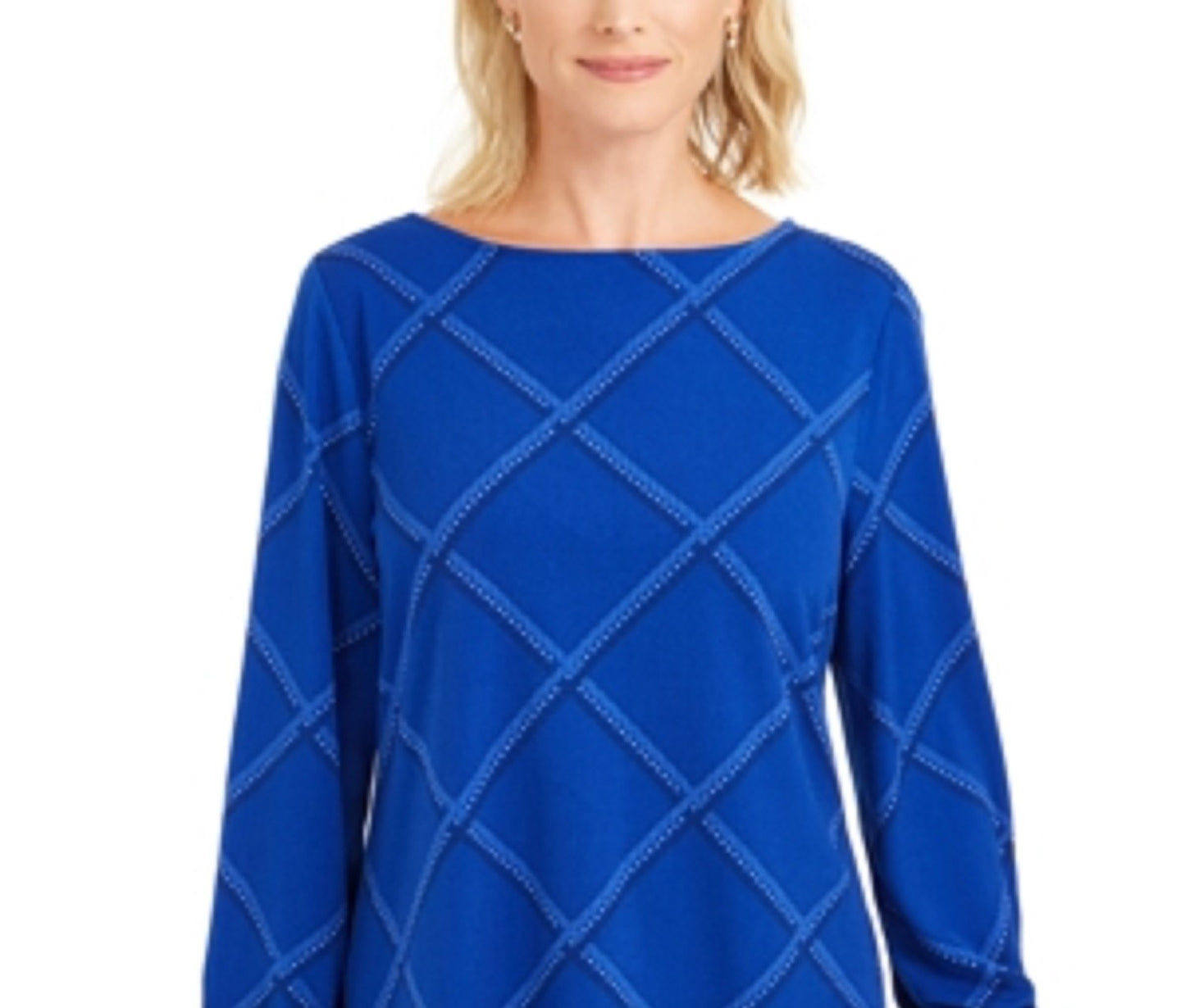 Charter Club Women's Plaid Knit Top Blue Size Extra Large