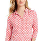 Charter Club Women's 3/4 Sleeve Printed Polo Top Pink Size Medium