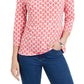 Charter Club Women's 3/4 Sleeve Printed Polo Top Pink Size Medium