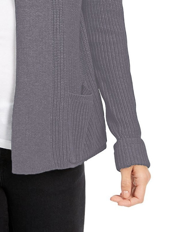 Charter Club Women's Cotton Open-Front Cardigan Gray Size Large