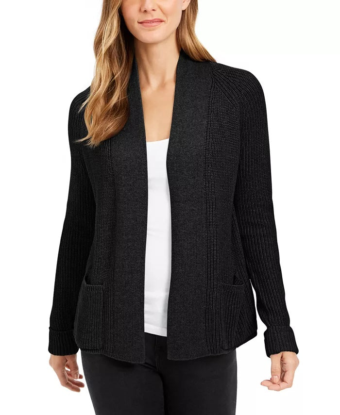 Charter Club Women's Cotton Cropped Cardigan Black Size Petite Small