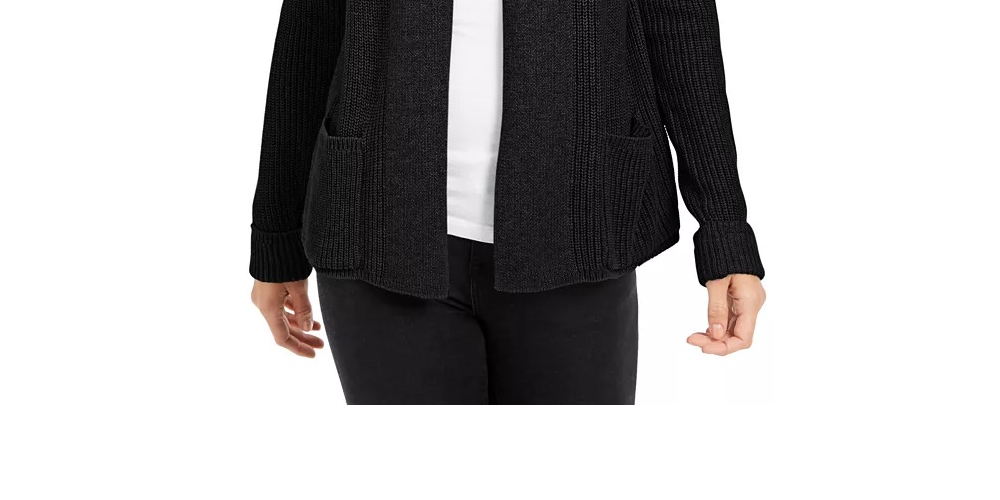 Charter Club Women's Cotton Cropped Cardigan Black Size Petite Small
