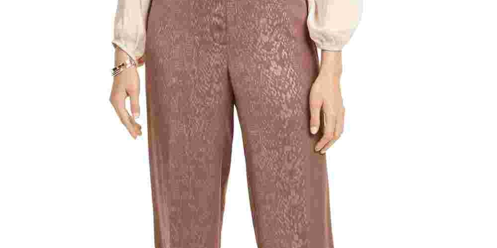 Alfani Women's Jacquard Snake Print Wide Leg Pants Brown Size 4