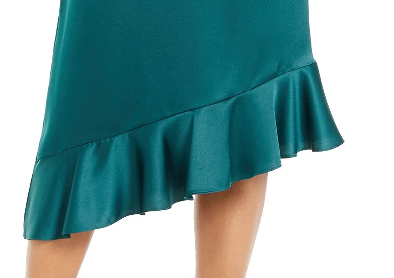 Alfani Women's Asymmetrical Ruffle Hem Skirt Green Size 16