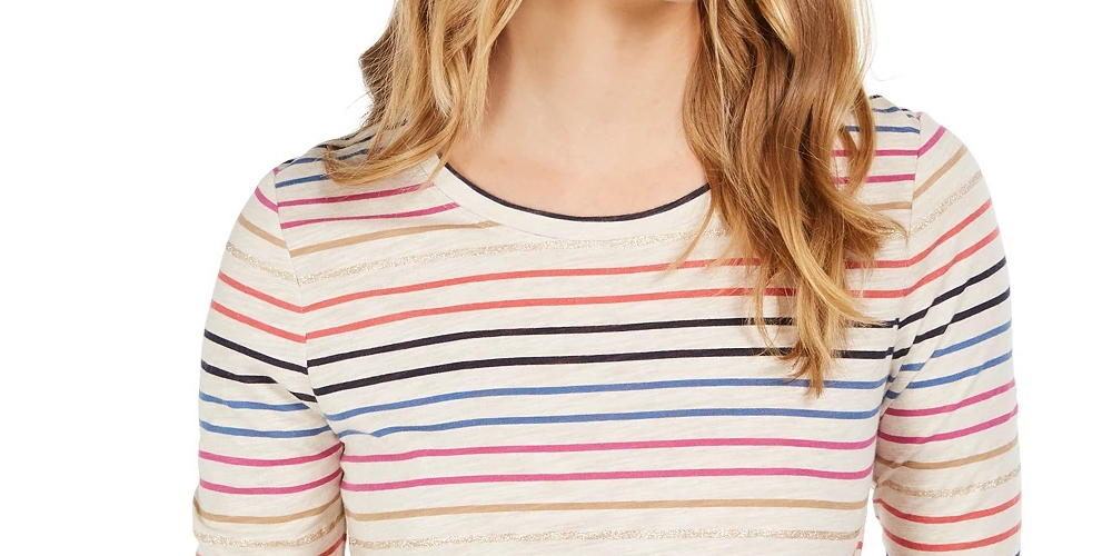 Style & Co Women's Striped Top Beige Size Large