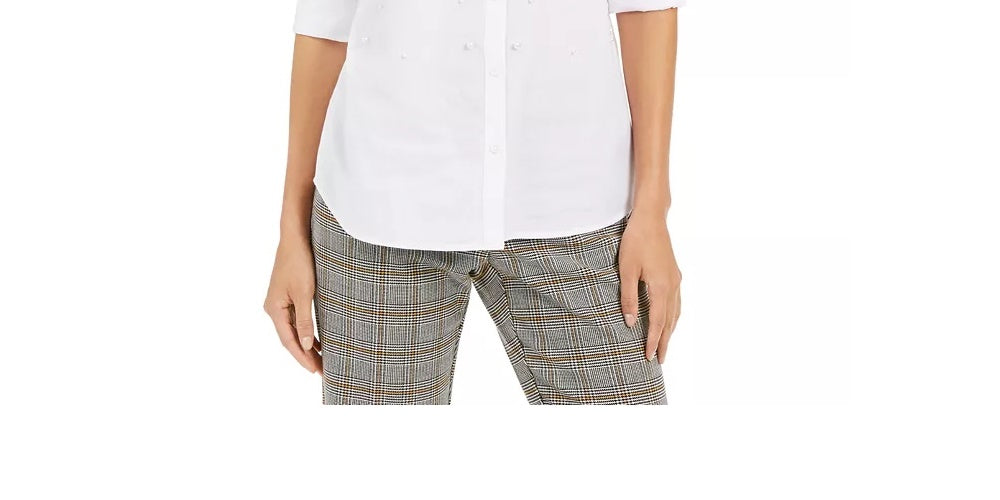 Charter Club Women's Faux-Pearl Shirt White Size Extra Small