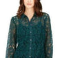 Charter Club Women's Lace Button-Down Top Dark Green Size Medium