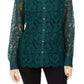 Charter Club Women's Lace Button-Down Top Dark Green Size Medium