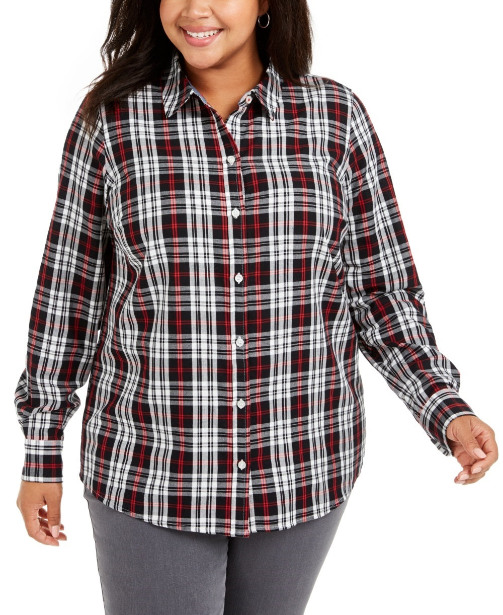 Charter Club Women's Plus Size Plaid Button Up Shirt Black Size 2X