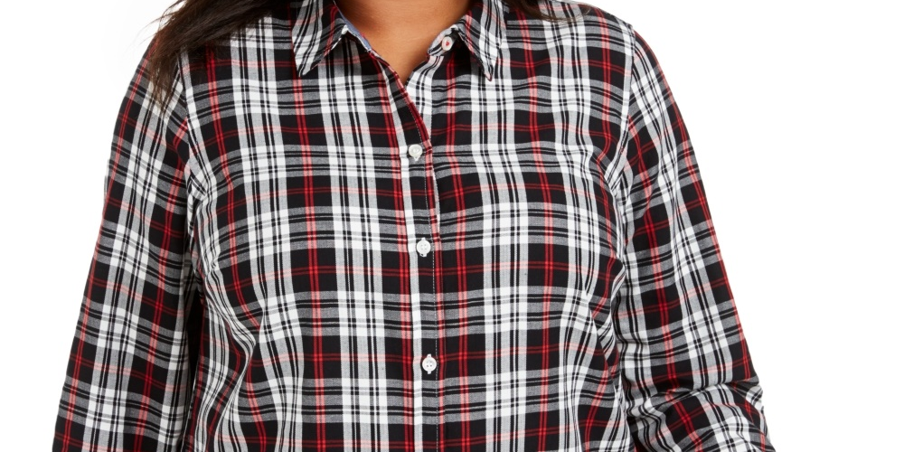 Charter Club Women's Plus Size Plaid Button Up Shirt Black Size 2X