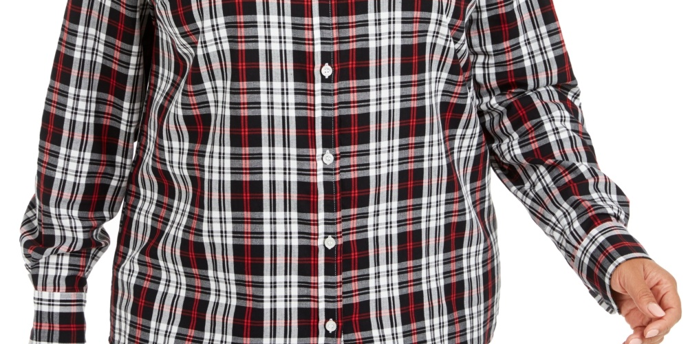 Charter Club Women's Plus Size Plaid Button Up Shirt Black Size 2X