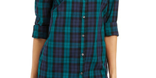 Charter Club Women's Cotton Plaid Shirt Black Size X-Small