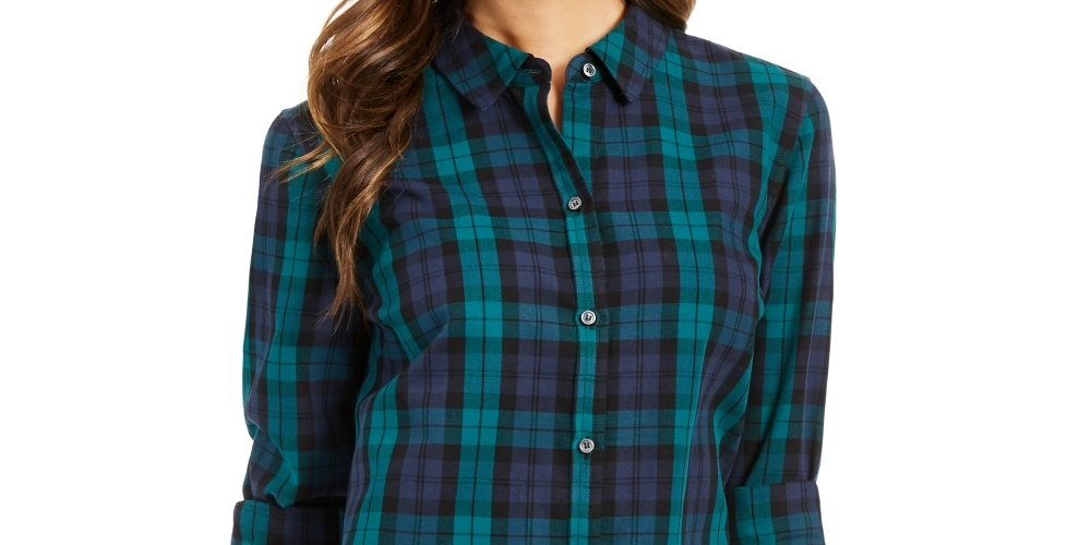 Charter Club Women's Cotton Plaid Shirt Black Size XX-Large