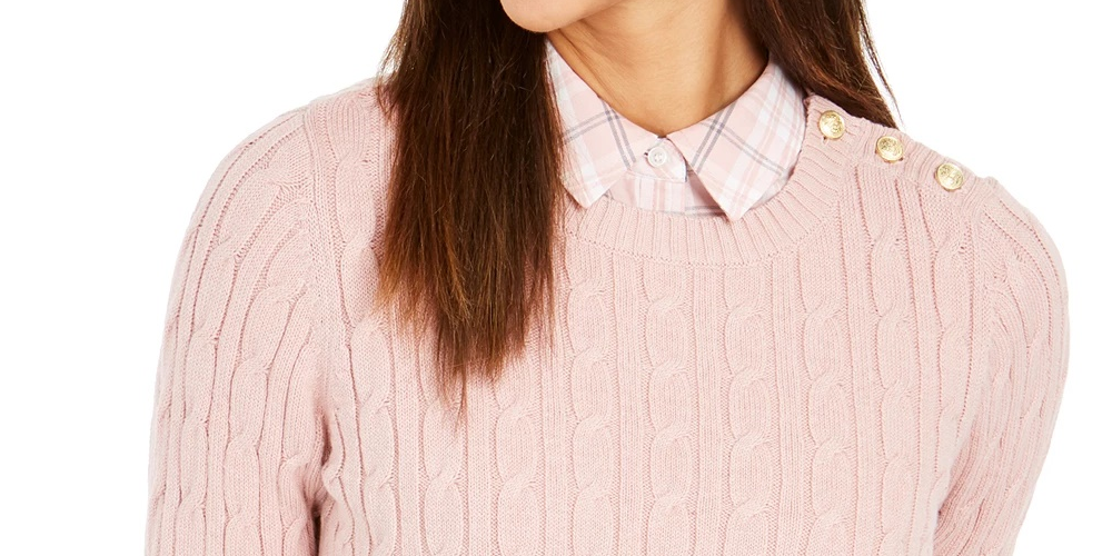 Charter Club Women's Cable-Knit Button-Trim Sweater Black Size Large