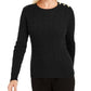 Charter Club Women's Textured Embellished Patterned Long Sleeve Jewel Neck Sweater Black Size Medium