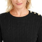 Charter Club Women's Textured Embellished Patterned Long Sleeve Jewel Neck Sweater Black Size Medium