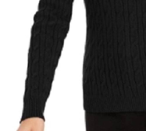 Charter Club Women's Textured Embellished Patterned Long Sleeve Jewel Neck Sweater Black Size Medium