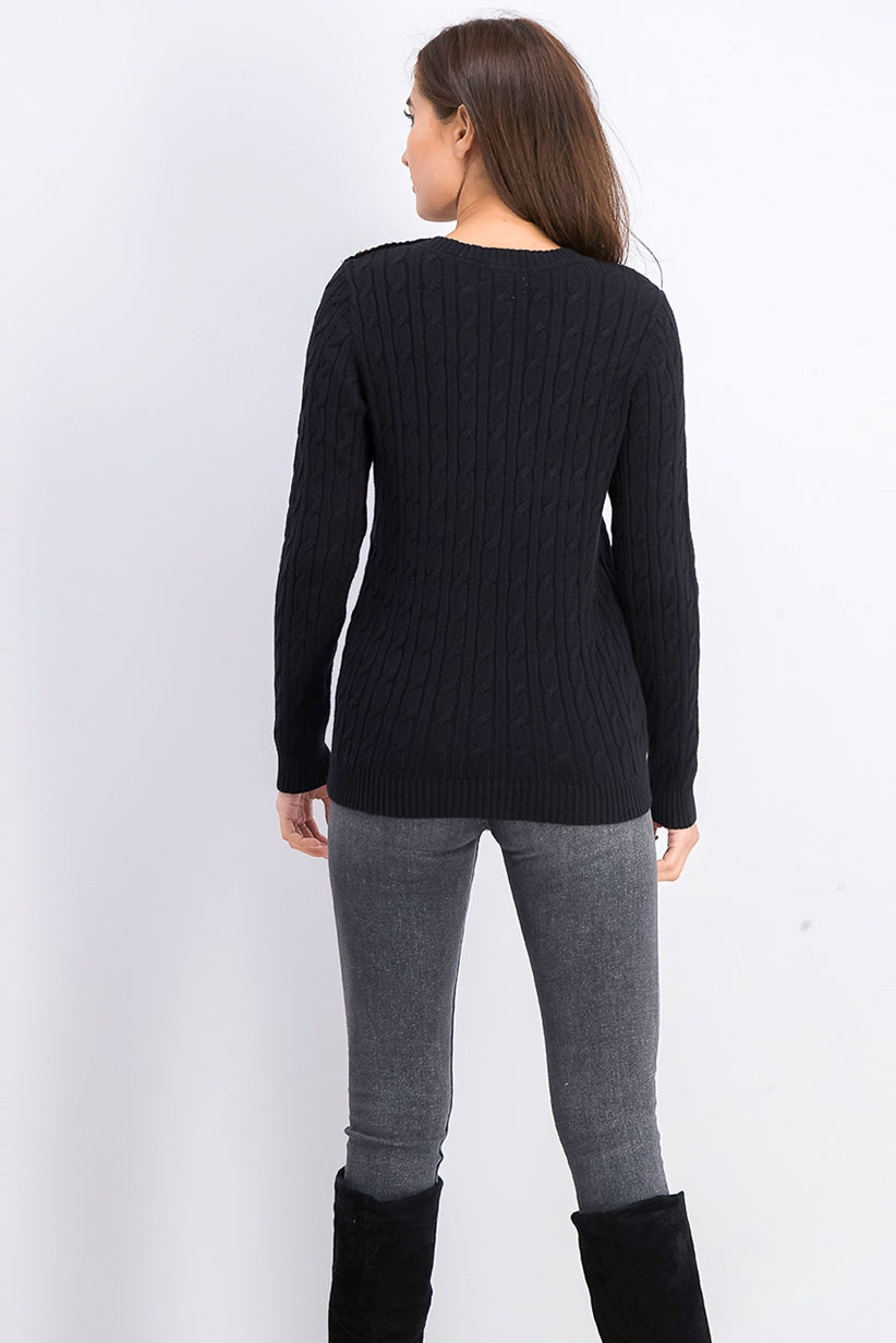 Charter Club Women's Cable-Knit Button-Trim Sweater Black Size XX Large