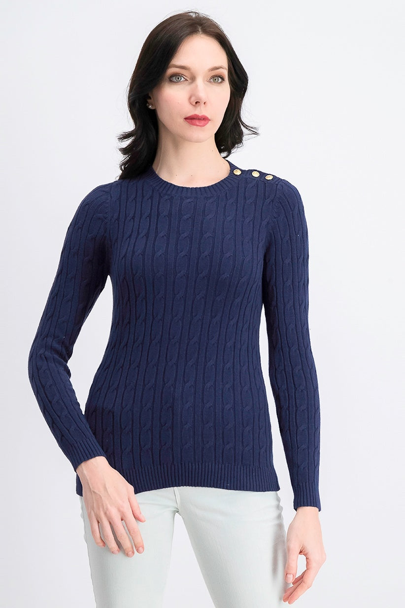 Charter Club Women's Cable-Knit Button-Trim Sweater Blue Size Large