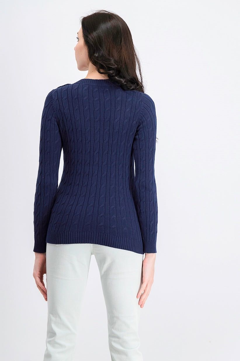 Charter Club Women's Cable-Knit Button-Trim Sweater Blue Size Large