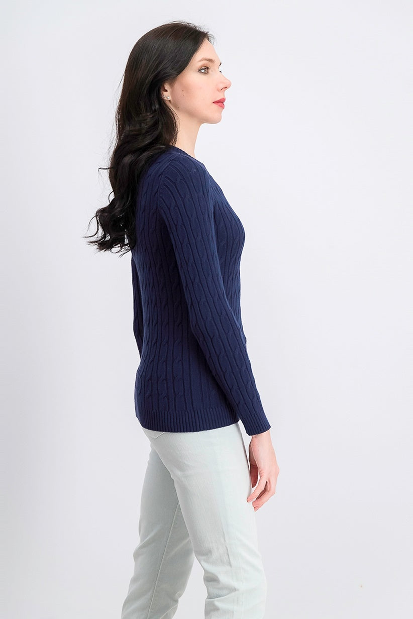 Charter Club Women's Cable-Knit Button-Trim Sweater Blue Size Large