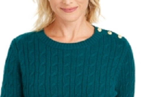 Charter Club Women's Cable-Knit Button-Trim Sweater Dark Green Size Extra Small