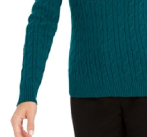 Charter Club Women's Cable-Knit Button-Trim Sweater Dark Green Size Extra Small