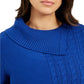 Charter Club Women's Patchwork-Stitch Asymmetrical-Collar Sweater Blue Size X-Large