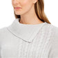 Charter Club Women's Patchwork Stitch Asymmetrical Collar Sweater White Size X-Small