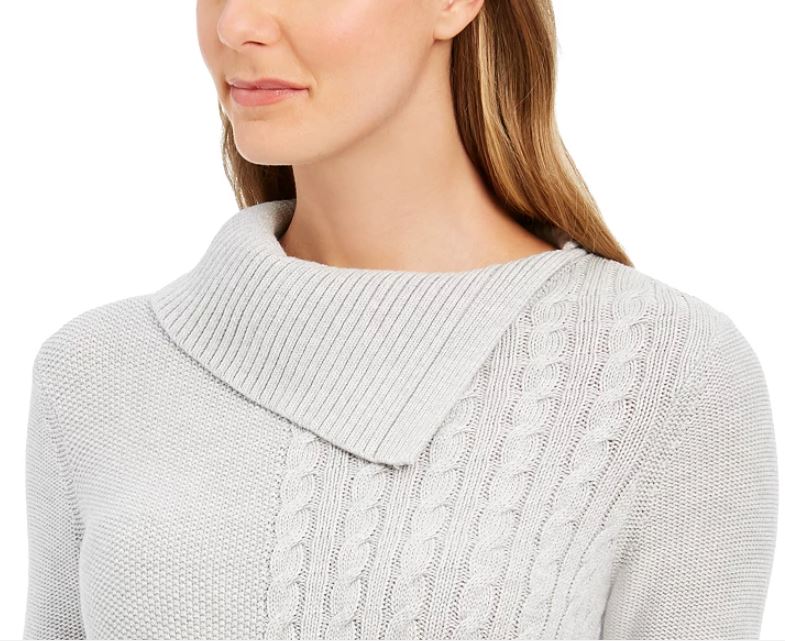 Charter Club Women's Patchwork Stitch Asymmetrical Collar Sweater White Size X-Small
