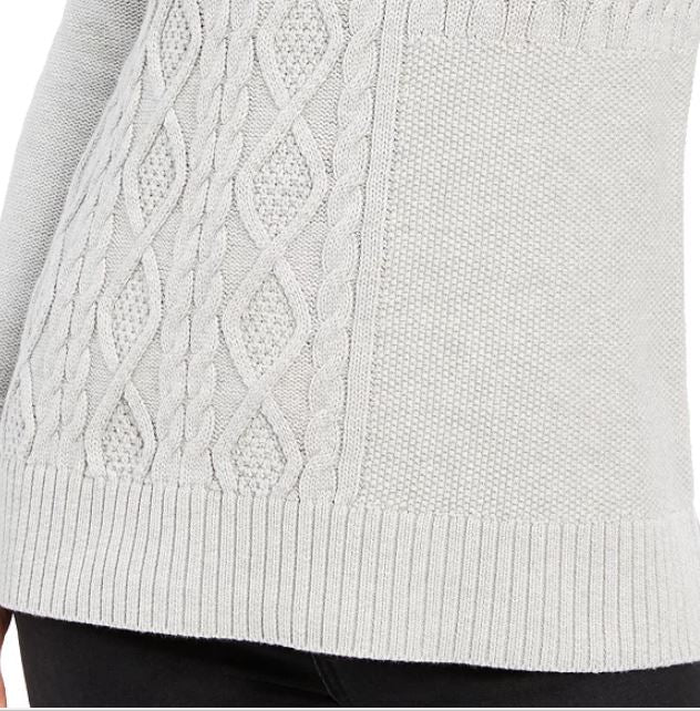 Charter Club Women's Patchwork Stitch Asymmetrical Collar Sweater White Size X-Small